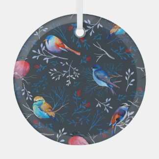 Vibrant Birds: Gouache Dark Elegance Glass Ornament