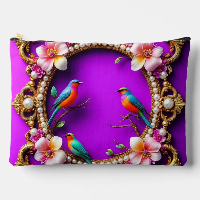 Vibrant Birds Perched Accessory Pouch (Front)