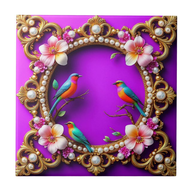 Vibrant Birds Perched Tile (Front)