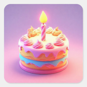Vibrant Birthday Cake with Candle Square Sticker