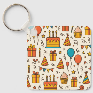 Vibrant Birthday Party Seamless Pattern Keychain