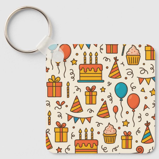 Vibrant Birthday Party Seamless Pattern Keychain (Front)