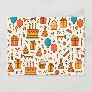 Vibrant Birthday Party Seamless Pattern Postcard