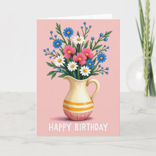 Vibrant Birthday Pitcher Flowers Card