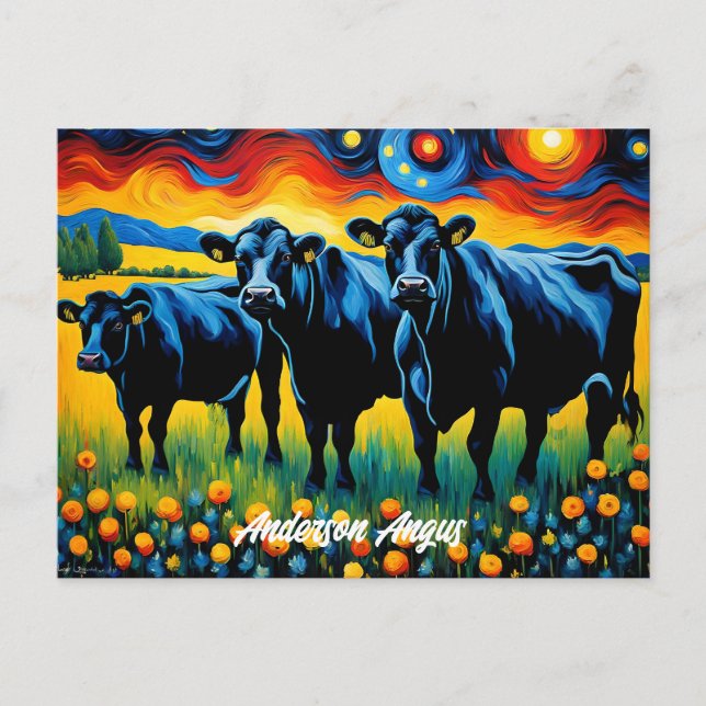 Vibrant Black Angus Cattle Postcard (Front)