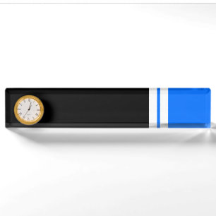 Vibrant Black Block Two Stripes Bright Blue Clock Nameplate