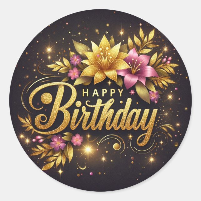 Vibrant black floral birthday sticker  (Devant)