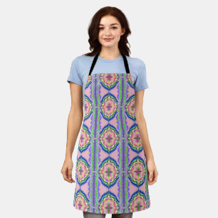 Vibrant Bloom Kaleidoscope: Pink & Emerald Mandala Apron