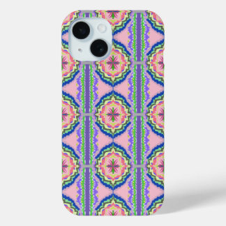 Vibrant Bloom Kaleidoscope: Pink & Emerald Mandala iPhone 15 Case