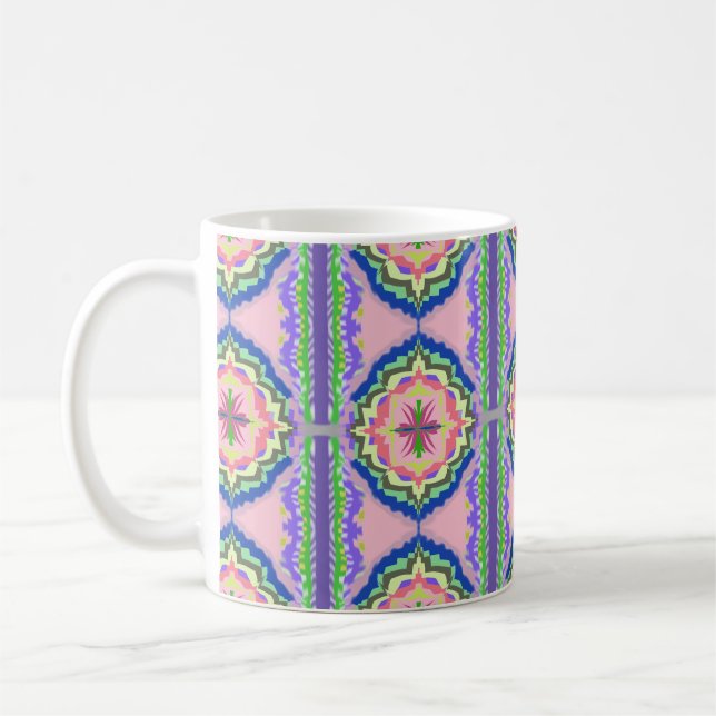 Vibrant Bloom Kaleidoscope: Pink & Emerald Mandala Coffee Mug (Left)