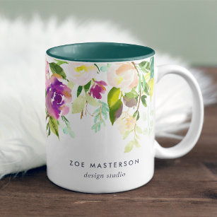 Vibrant Bloom   Personalized Watercolor Floral Two-Tone Coffee Mug