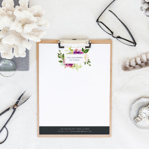 Vibrant Bloom Watercolor Floral Logo Letterhead
