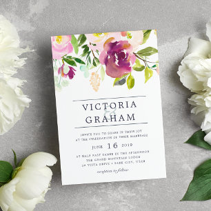 Vibrant Bloom Watercolor Floral Wedding Invitation