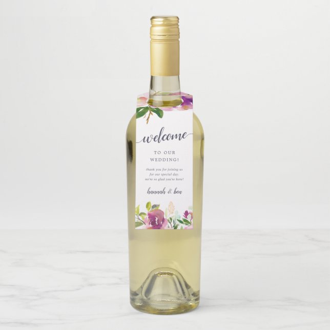 Vibrant Bloom Wedding Welcome Bottle Tag (On Bottle)