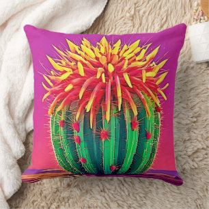 Vibrant Blooming Cactus Throw Pillow