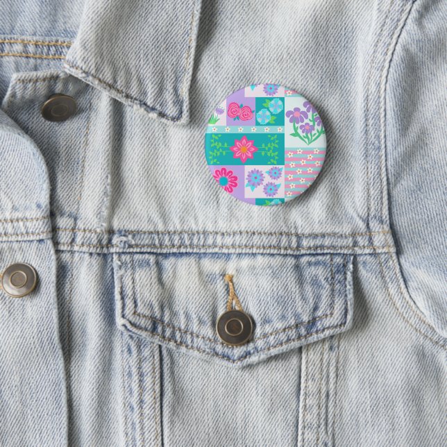 Vibrant Blooming Flowers Design 2 Inch Round Button (In Situ)