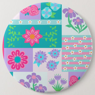 Vibrant Blooming Flowers Design 6 Inch Round Button