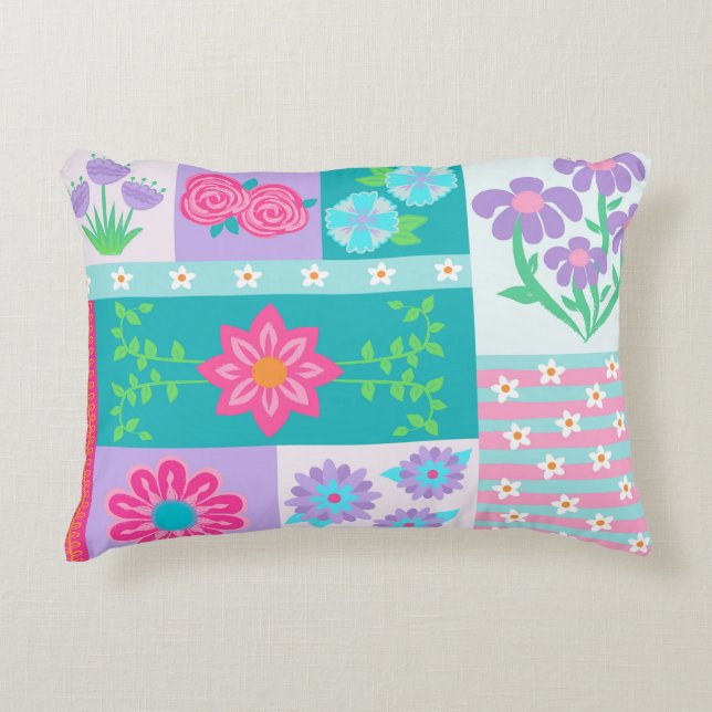 Vibrant Blooming Flowers Design Accent Pillow (Front)