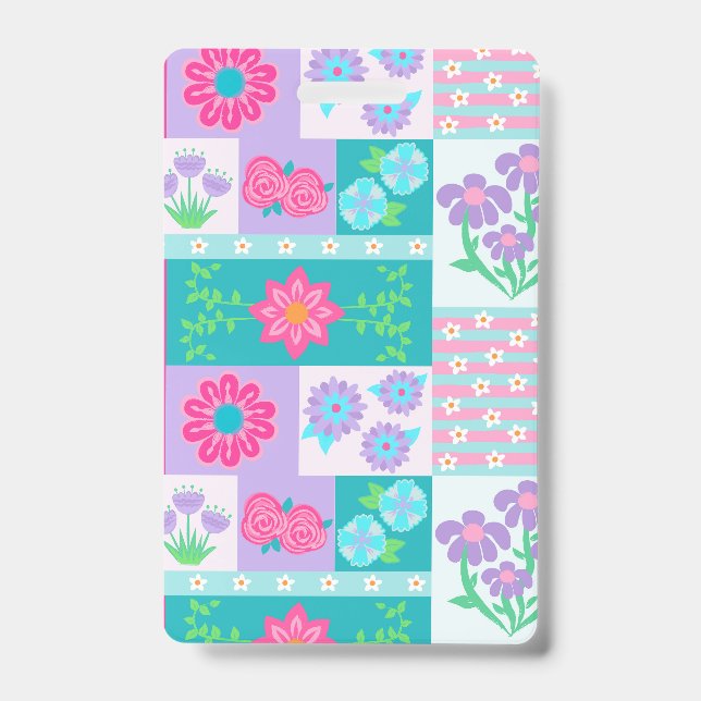 Vibrant Blooming Flowers Design Badge (Front)