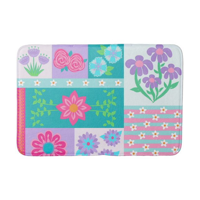 Vibrant Blooming Flowers Design Bath Mat (Front)