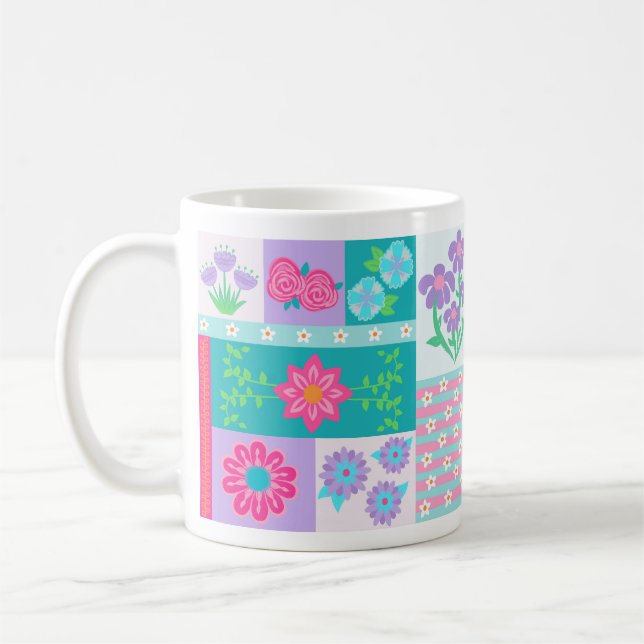 Vibrant Blooming Flowers Design Coffee Mug (Left)