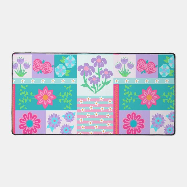 Vibrant Blooming Flowers Design Desk Mat (Front)
