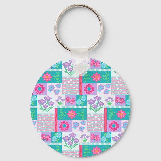 Vibrant Blooming Flowers Design Keychain (Front)