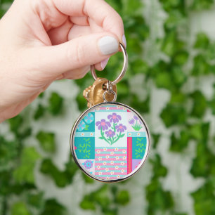 Vibrant Blooming Flowers Design Keychain