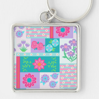 Vibrant Blooming Flowers Design Keychain