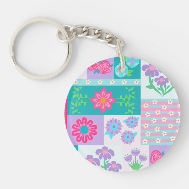 Vibrant Blooming Flowers Design Keychain (Front)