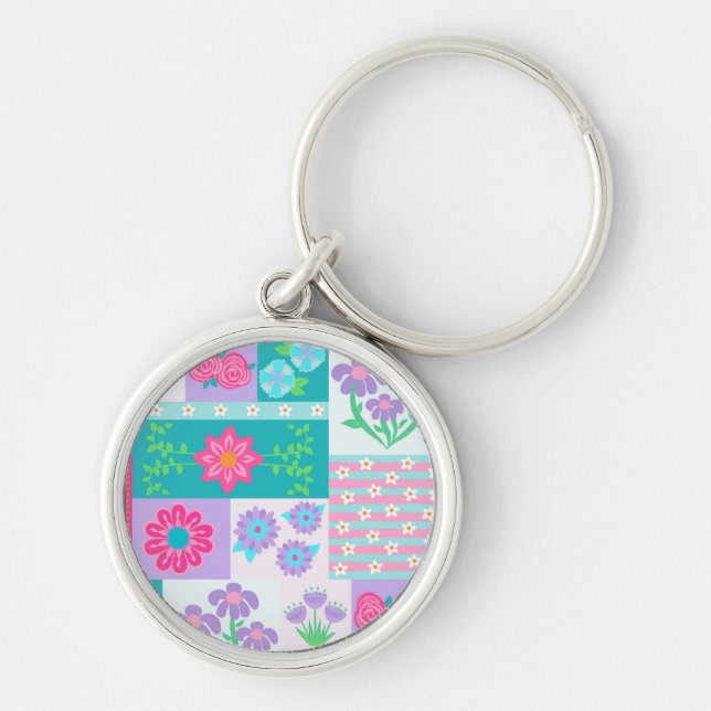 Vibrant Blooming Flowers Design Keychain (Front)