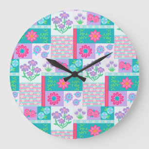 Vibrant Blooming Flowers Design Large Clock