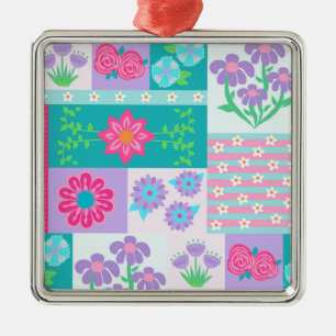 Vibrant Blooming Flowers Design Metal Ornament
