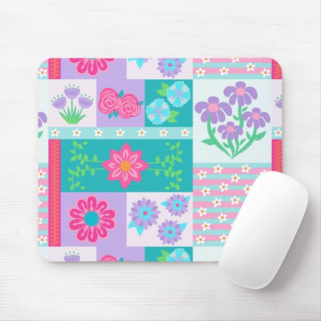 Vibrant Blooming Flowers Design Mouse Pad (With Mouse)