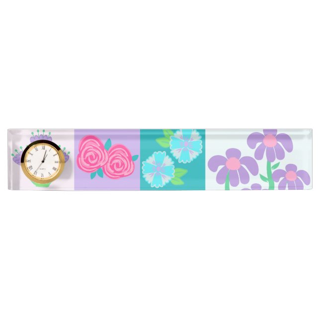 Vibrant Blooming Flowers Design Nameplate (Front)