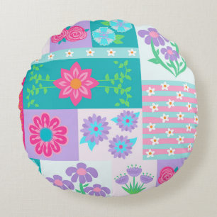 Vibrant Blooming Flowers Design Round Pillow