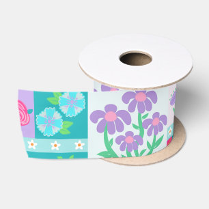 Vibrant Blooming Flowers Design Satin Ribbon