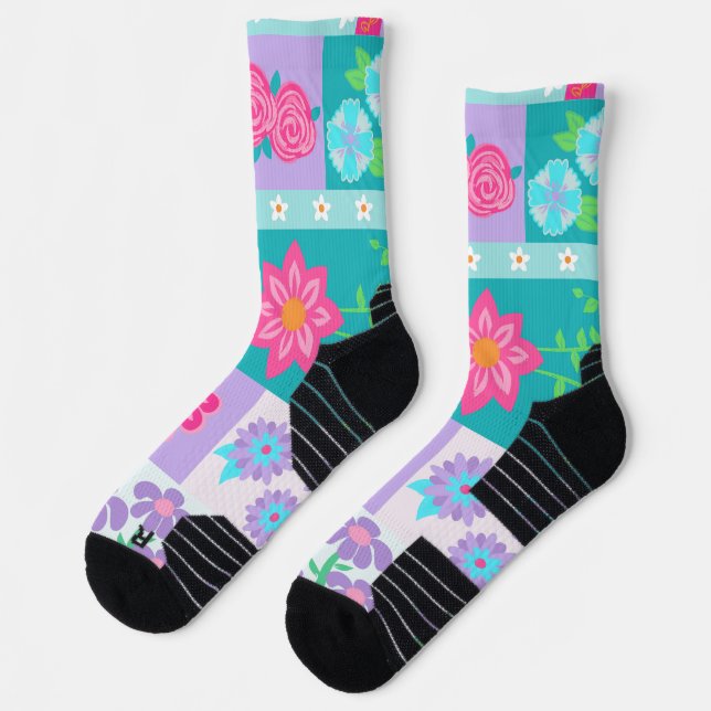 Vibrant Blooming Flowers Design Socks (Left)