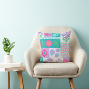 Vibrant Blooming Flowers Design Throw Pillow