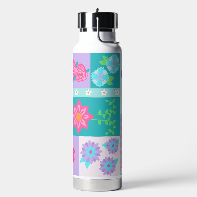Vibrant Blooming Flowers Design Water Bottle (Left)