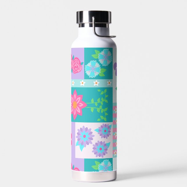 Vibrant Blooming Flowers Design Water Bottle (Left)