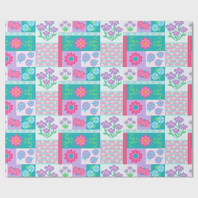Vibrant Blooming Flowers Design Wrapping Paper (Flat)