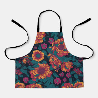Vibrant Blooms: A Fiery Floral Symphony Apron