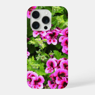 "Vibrant Blooms: Hot Pink Geraniums on Lush Bush iPhone 15 Pro Case