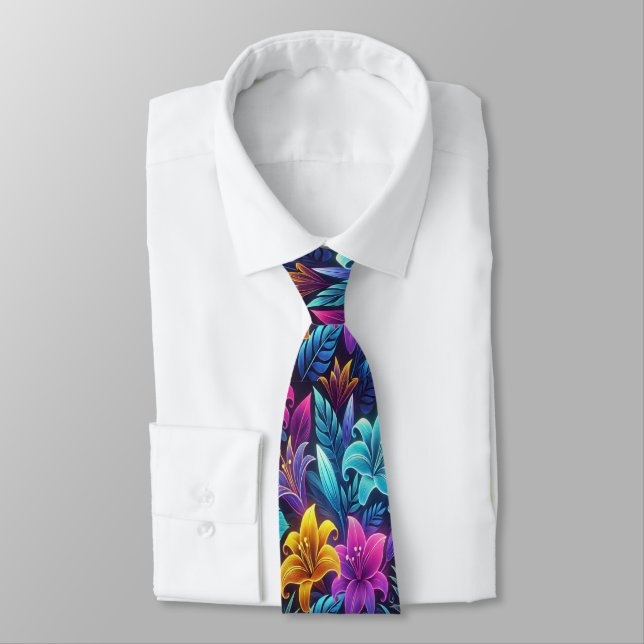 Vibrant Blooms in a Surreal Garden of Colours  Tie (Tied)