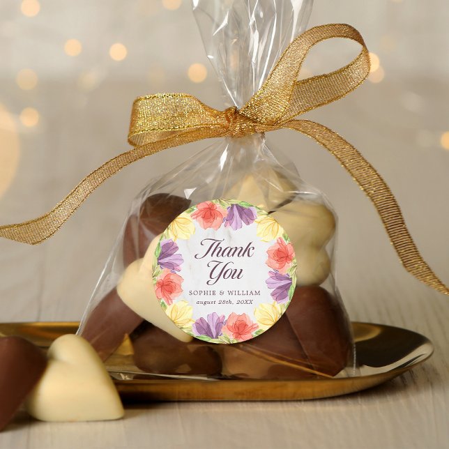 Vibrant Blooms Marble Thank You Classic Round Sticker (Creator Uploaded)