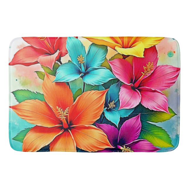 Vibrant Blooms: Tropical Floral Magic Design  Bath Mat (Front)