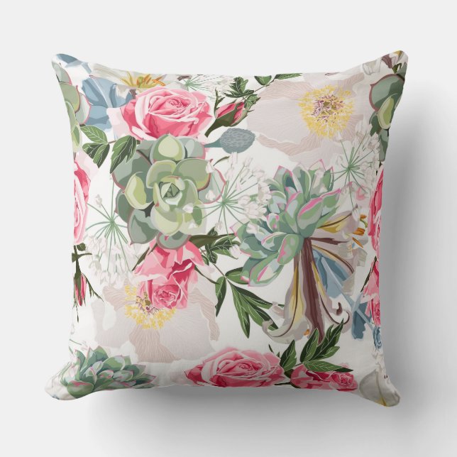 Vibrant Blossoms: Colorful Abstract Flowers Throw Pillow (Front)