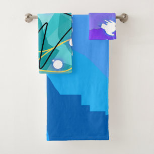 Vibrant Blue abstract digital art Bath Towel Set