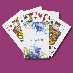 Vibrant Blue Abstract Fluid Art Playing Cards